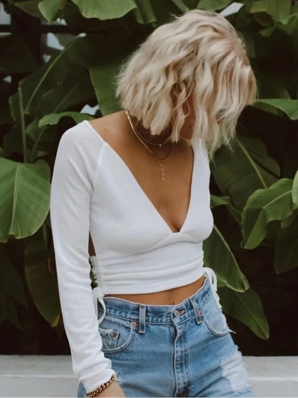 12TH TRIBE White Long Sleeve Crop Top Size Small Like New